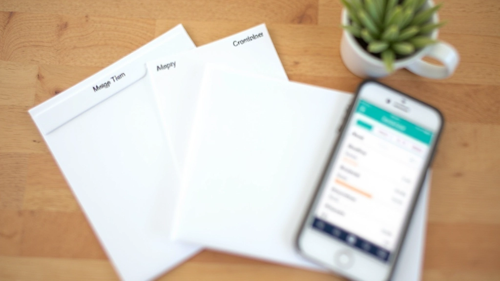Physical and digital envelope system comparison showing cash envelopes next to smartphone budget app